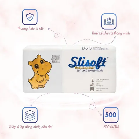 Gói 500 tờ giấy ăn SLISOFT DOCTOR CARE chính hãng, khăn giấy khô tự nhiên từ bột tre, thấm hút tốt, an toàn sức khoẻ