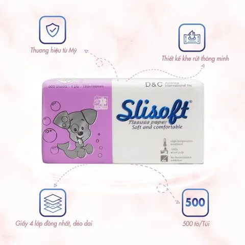 Gói 500 tờ giấy ăn SLISOFT DOCTOR CARE chính hãng, khăn giấy khô tự nhiên từ bột tre, thấm hút tốt, an toàn sức khoẻ