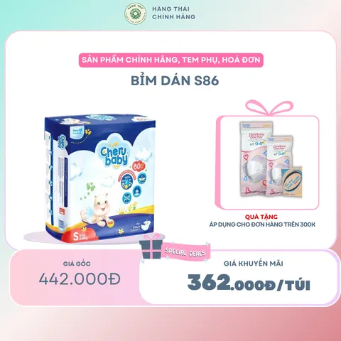 [Tặng 2 miếng dùng thử] Bỉm dán CHERUBABY S86,sản xuất theo công nghệ hiện đại và cải tiến,thấm hút nhanh,chống tràn