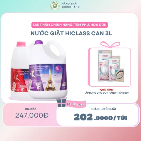 NƯỚC GIẶT HICLASS CAN 3L - Làm sạch quần áo hiệu quả, bảo vệ màu vải, hương thơm dịu nhẹ thơm mát suốt cả ngày