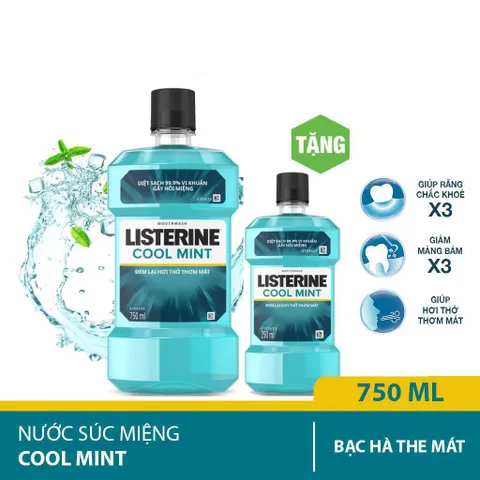Nước súc miệng Listerin bạc hà 750ml tặng kèm chai 250ml