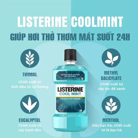 Nước súc miệng Listerin bạc hà 750ml tặng kèm chai 250ml