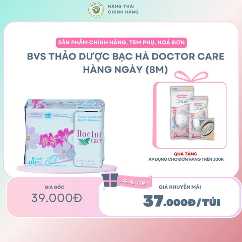 Băng vệ sinh thảo dược DOCTOR CARE ban ngày - hương bạc hà, siêu thấm hút, khô thoáng, an toàn sử dụng [8 miếng]
