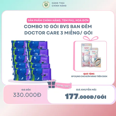 [COMBO 10 GÓI ] Băng vệ sinh thảo dược DOCTOR CARE ban đêm - siêu thấm hút, khô thoáng, an toàn có mùi thơm nhẹ