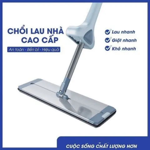 Cây lau nhà tự vắt cán nhôm cao cấp 1.4m, bàn chổi dài 45cm x 15 cm