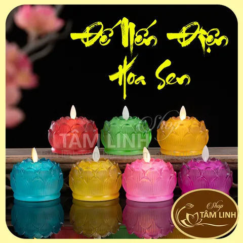 [Ảnh thật] Nến điện tử hoa sen thuỷ tinh, đèn lưu ly để ban thờ phật giáo