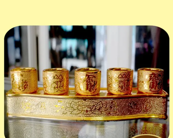 Chung Bộ 5 Ly Nước Thờ Cúng Kim Sa 8 cm