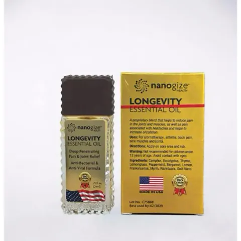  Dầu vàng Longevity Essential Oil Nanogize của Mỹ chai 21ml/ Dầu nóng massage dạng lăn 21ml của Mỹ