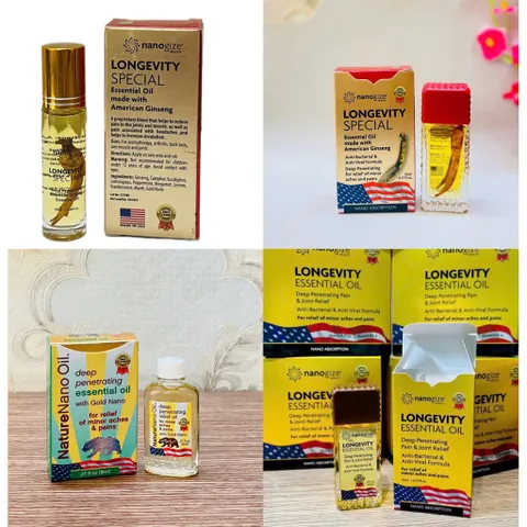 Dầu vàng Longevity Essential Oil Nanogize của Mỹ chai 21ml/ Dầu nóng massage dạng lăn 21ml của Mỹ