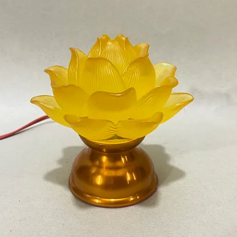 Cặp Đèn Thờ Hoa Sen Nở Nhựa Lưu Ly Thân Hợp Kim Chân Vàng Cao 10cm Siêu Đẹp DƯƠNG KHOA SHOP