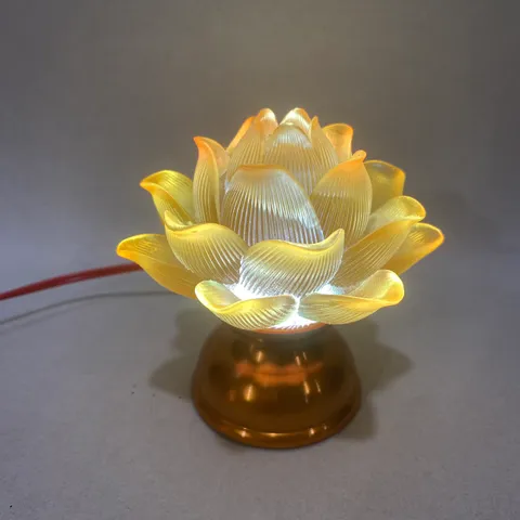 Cặp Đèn Thờ Hoa Sen Nở Nhựa Lưu Ly Thân Hợp Kim Chân Vàng Cao 10cm Siêu Đẹp DƯƠNG KHOA SHOP