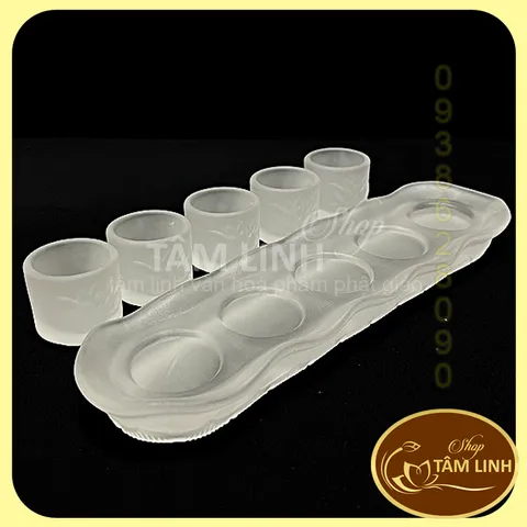 [Có sẵn] Bộ án 5 ly nước thờ cúng bằng lưu ly trắng siêu đẹp DƯƠNG KHOA SHOP