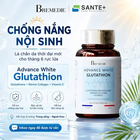 ADVANCE WHITE GLUTATHION - Viên uống Hỗ trợ sáng da, chống oxy hóa – Hộp 60 viên - Pháp