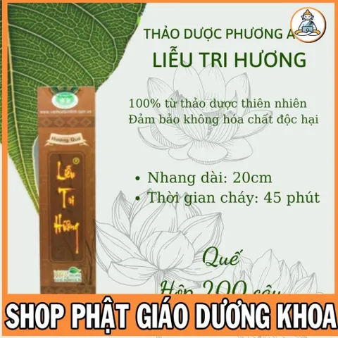 Nhang sạch thảo dược: LIỄU TRI HƯƠNG - Dài 2 tấc - Hộp 200 cây - Nhang Sạch Hương Trầm Bắc, Hương Quế  DƯƠNG KHOA SHOP