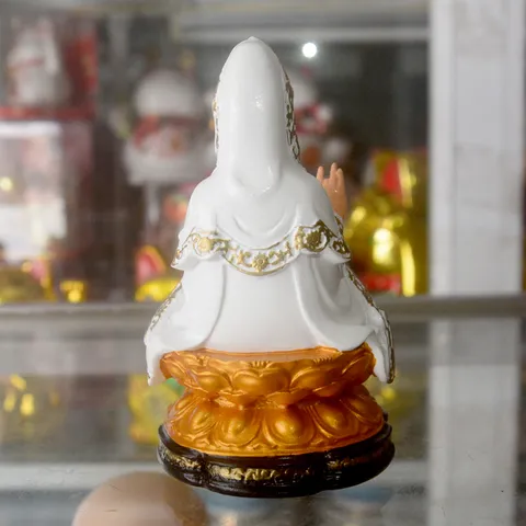 Tượng Ngài Quan Thế Âm bồ tát vẽ màu trắng cao 12cm cực đẹp