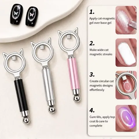 Nam Châm Vòng Tròn 3in1 Phiên Bản Nâng Cấp Có Tay Cầm Thiết Kế Tai Mèo Xinh Xắn Dễ Thao Tác Dùng Cho Sơn Mắt Mèo Nail