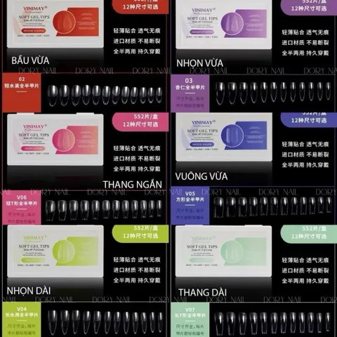Móng úp Vinimay nhám sẵn hộp 552 móng đủ 12 size form chuẩn chính hãng [ TÚ ANH NAIL ]