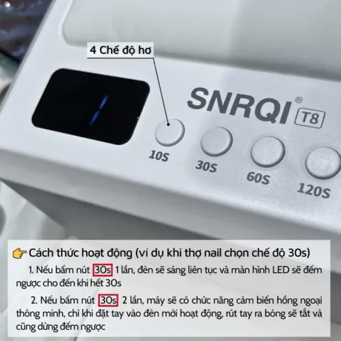 Máy Hơ Gel SNRQI T8 Chính Hãng 72W 60 Bóng LED/ UV Hơ Mạnh , Khoang Rộng Có Đệm Kê Tay ( Bảo Hành Chính Hãng )