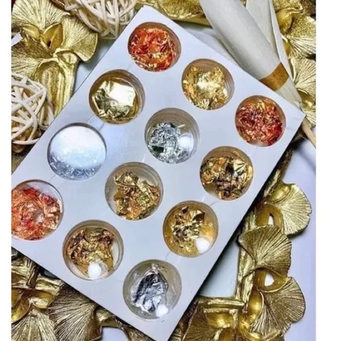 Set 12 hũ giấy nhún vàng bạc trang trí móng siêu đẹp