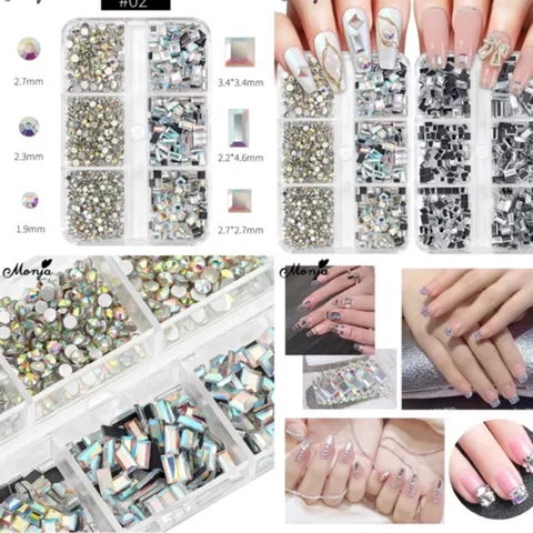 Đá chữ nhật khay 6 ô mix 2 loại đính móng mẫu mới siêu đẹp