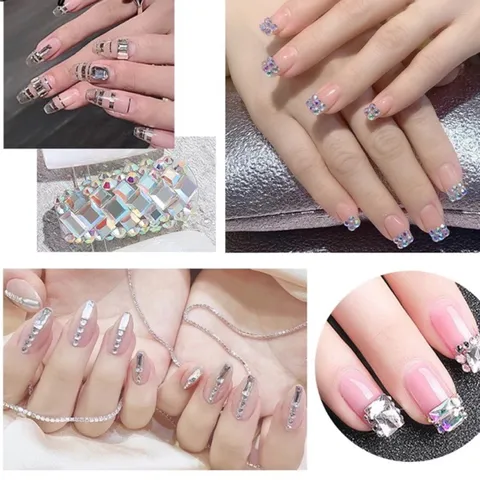 Đá chữ nhật khay 6 ô mix 2 loại đính móng mẫu mới siêu đẹp