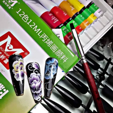 Set 12 màu bột vẽ cọ bản nail cao cấp siêu đặc chuẩn màu