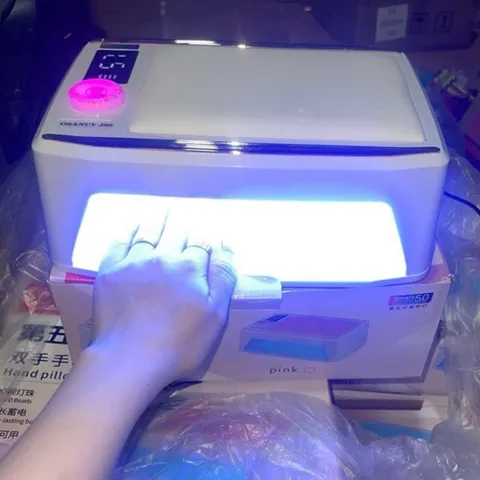 Máy hơ Nail tích điện khoang to OSANUV J80 cao cấp  380w 90 bóng LED/UV pin cực khoẻ có đệm kê tay da PU ( CHÍNH HÃNG )