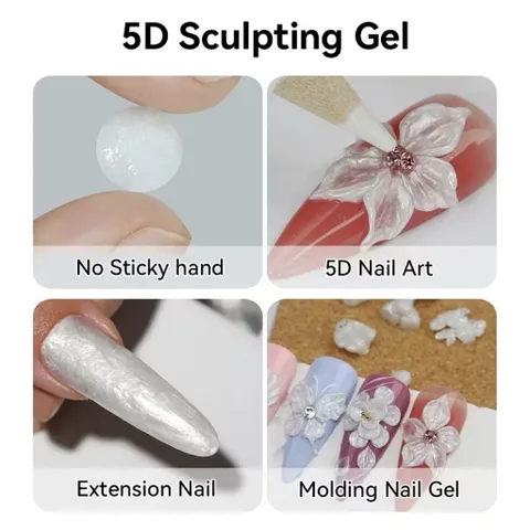 Gel Nặn Hoa Nổi 3D JIESHIYA Màu Trắng , Trong , Ánh Trai HOT - Gel Khô Nặn Charm Nổi Nail Siêu Dẻo Không Dính Tay