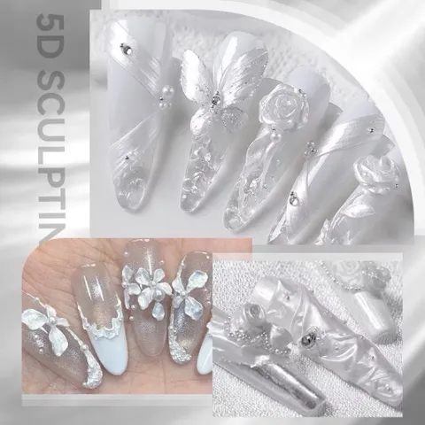 Gel Nặn Hoa Nổi 3D JIESHIYA Màu Trắng , Trong , Ánh Trai HOT - Gel Khô Nặn Charm Nổi Nail Siêu Dẻo Không Dính Tay