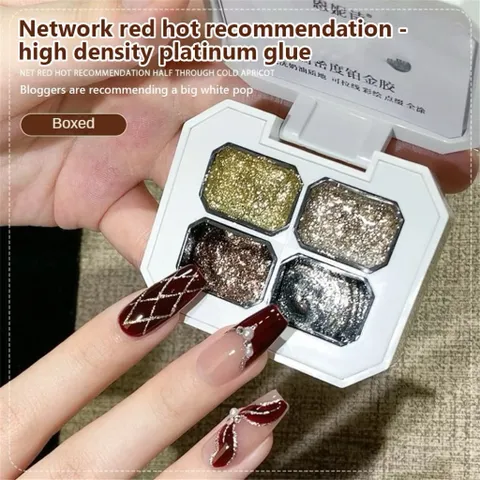 Khay 4 ô gel vẽ nhũ bạch kim siêu sáng - Gel dặm ombre đa năng đủ tông mẫu mới nhất cực HOT ngành Nail