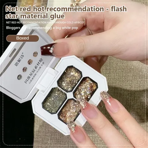 Khay 4 ô gel vẽ nhũ bạch kim siêu sáng - Gel dặm ombre đa năng đủ tông mẫu mới nhất cực HOT ngành Nail