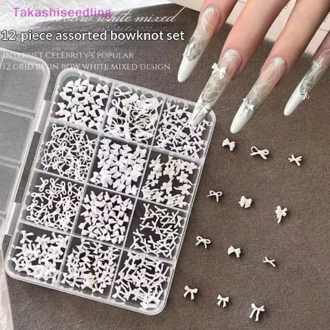 Khay Charm Nơ Hồng 12 Màu Mix Đủ Mẫu Đính Tạo Kiểu Cho Móng Gắn Nailbox Siêu Xinh Mã HOT [ TÚ ANH NAIL ]