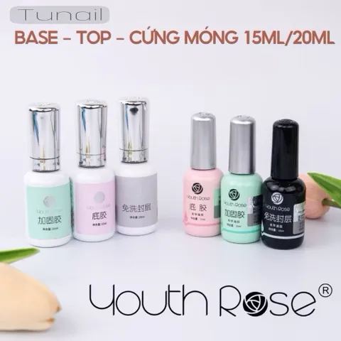 Bộ Base Top hoa hồng Youth Rose chai 15ml 20ml - Gel liên kết phủ bóng siêu bền chính hãng [ TÚ ANH NAIL ]