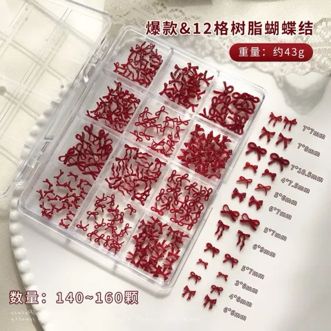 [ HOT ] Khay Charm Nơ Nhí Nâu Đỏ 12 Ngăn Mẫu Mới Mix Nhiều Kiểu Đính Móng Tay Nailbox Siêu Xinh [ TÚ ANH NAIL ]