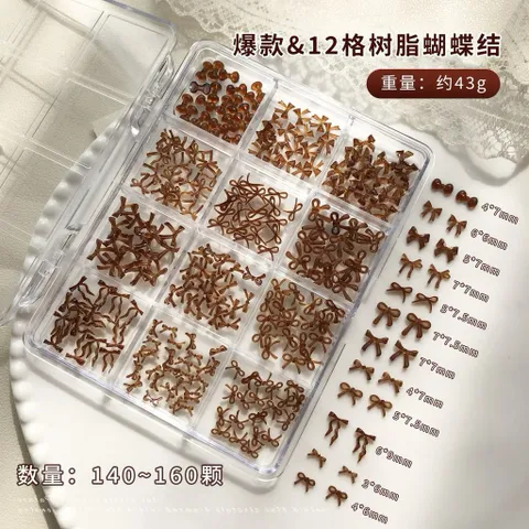 [ HOT ] Khay Charm Nơ Nhí Nâu Đỏ 12 Ngăn Mẫu Mới Mix Nhiều Kiểu Đính Móng Tay Nailbox Siêu Xinh [ TÚ ANH NAIL ]