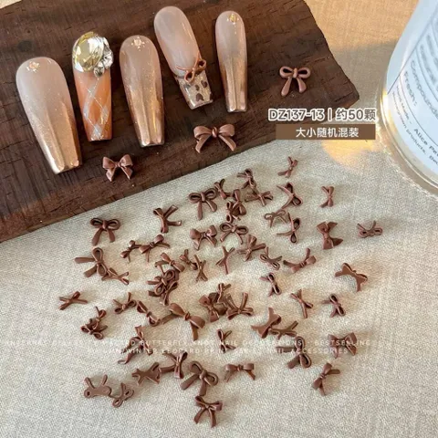 [ HOT ] Khay Charm Nơ Nhí Nâu Đỏ 12 Ngăn Mẫu Mới Mix Nhiều Kiểu Đính Móng Tay Nailbox Siêu Xinh [ TÚ ANH NAIL ]
