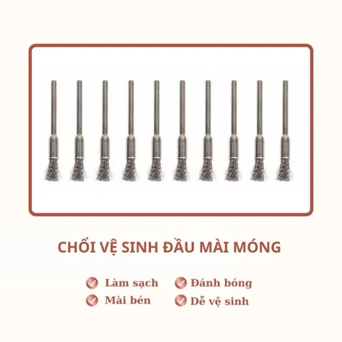 Chổi vệ sinh đầu mài chuyên dụng chất liệu thép không gỉ cao cấp giúp làm sạch tăng độ sắc bén cho đầu mài Nail