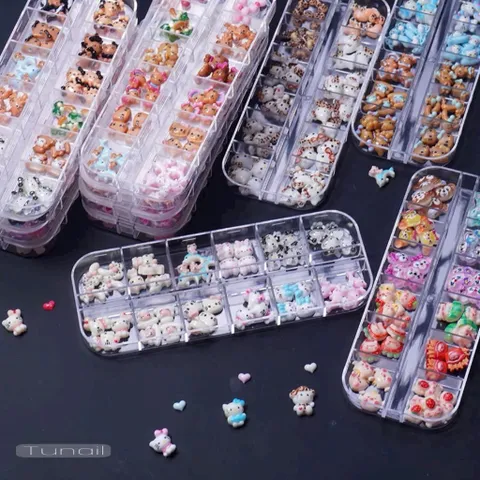 [ HOT ] Khay Charm Hoạt Hình Hello Kitty 12 Ngăn Mix Nhiều Kiểu Trang Trí Móng Tay Nailbox Xinh Xắn [ TÚ ANH NAIL ]