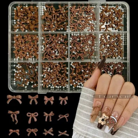 Khay Charm Nơ Nâu 300C Mix Nhiều Mẫu Đính Móng Trang Trí Nailbox Siêu Đẹp Mã HOT [ TÚ ANH NAIL ]