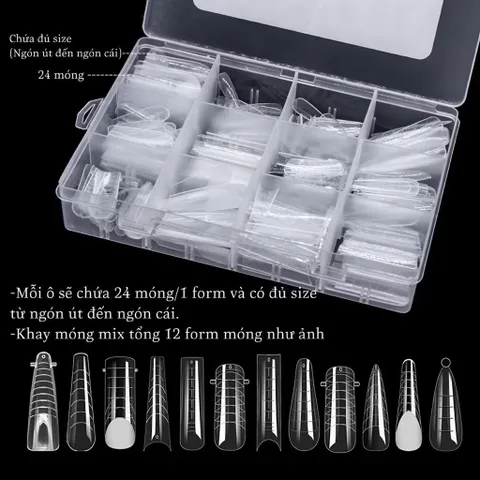Móng Úp Gel Gôm Dual Phom Hộp 12 Phom Móng 288C Đủ Size - Móng Nối Tạo Cầu Móng - Đắp Gel Bột Siêu Dẻo Bền