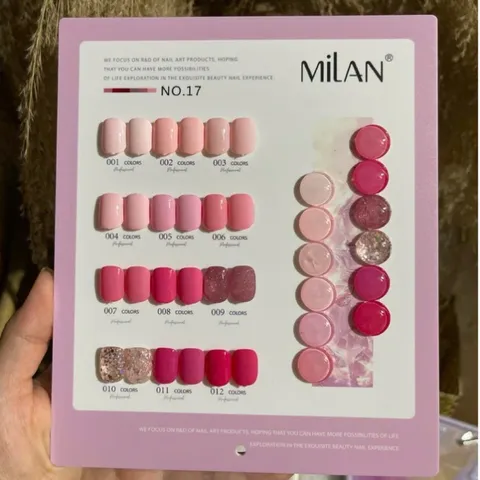 Set sơn gel 12 màu Milan cao cấp tông hồng thời thượng chai 15ml ( Tặng kèm bảng màu Mica xịn )