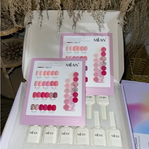 Set sơn gel 12 màu Milan cao cấp tông hồng thời thượng chai 15ml ( Tặng kèm bảng màu Mica xịn )