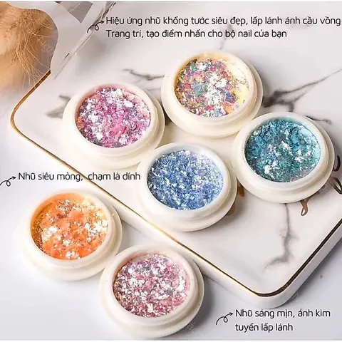 Set 6 hũ giấy khổng tước trang trí tạo mẫu nail ẩn siêu Hot
