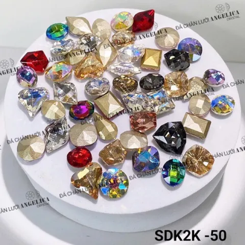 Set 100v đá khối chân lồi Angelica cao cấp mix đủ màu siêu sáng đẹp không bong chân