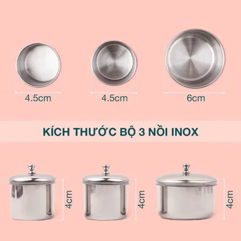 Bộ 3 Nồi INOX Không Gỉ Cao Cấp Đựng Liqid Lư.u Huỳnh Đắp Bột Móng Có Nắp Đậy Chống Bay Hơi - Chống Ăn Mòn Tiện Lợi