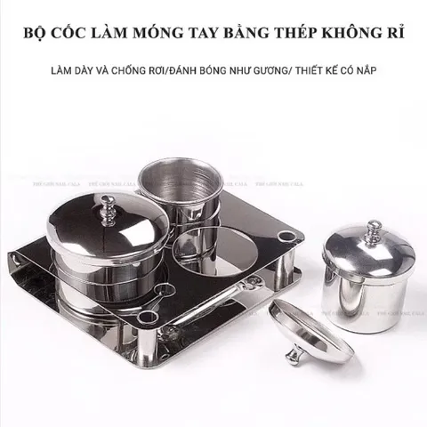 Bộ 3 Nồi INOX Không Gỉ Cao Cấp Đựng Liqid Lư.u Huỳnh Đắp Bột Móng Có Nắp Đậy Chống Bay Hơi - Chống Ăn Mòn Tiện Lợi