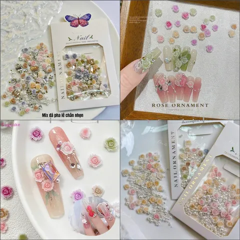 Set charm hoa hồng mẫu mới cánh hoa siêu mảnh đẹp như hoa thật đủ màu Hot