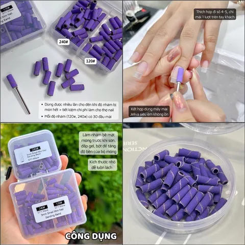 Hộp 50 giấy nhám mịn tím size mini lắp đầu mài móng giúp bộ móng úp siêu bền cực HOT