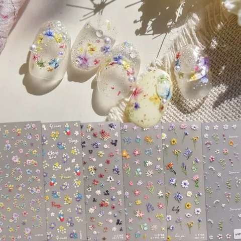 Sticker hình dán hoa nổi 5D nhiều màu hoa nhí nail siêu xinh Hot