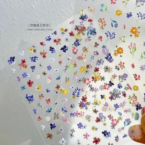 Sticker hình dán hoa nổi 5D nhiều màu hoa nhí nail siêu xinh Hot